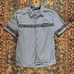 Essential Blue and White Plaid Button up with floral print all around